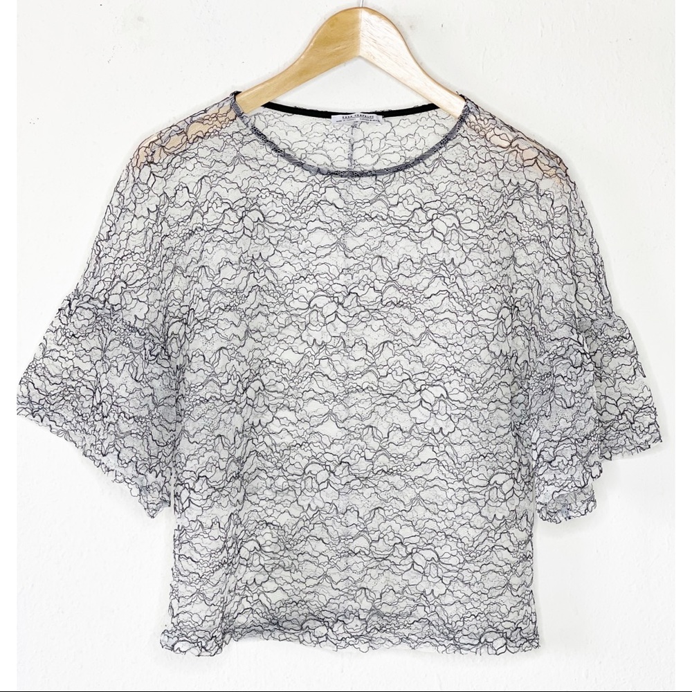 Zara White/Black Floral Lace Blouse Size Medium